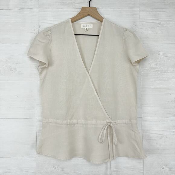 Anthropologie Cloth & Stone Peplum Top XS Linen Blend Preppy Neutral Minimalist - Picture 15 of 16